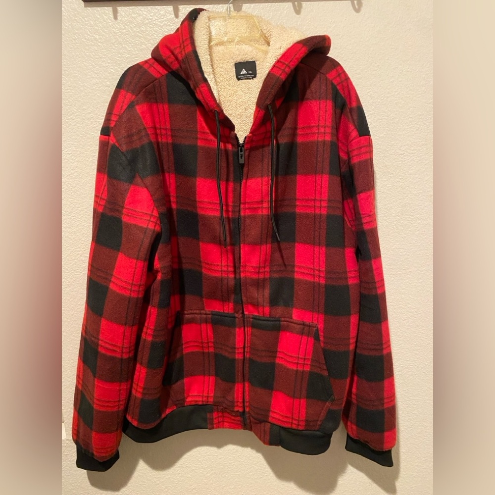 Red and Black Buffalo Plaid Hooded Zip Jacket